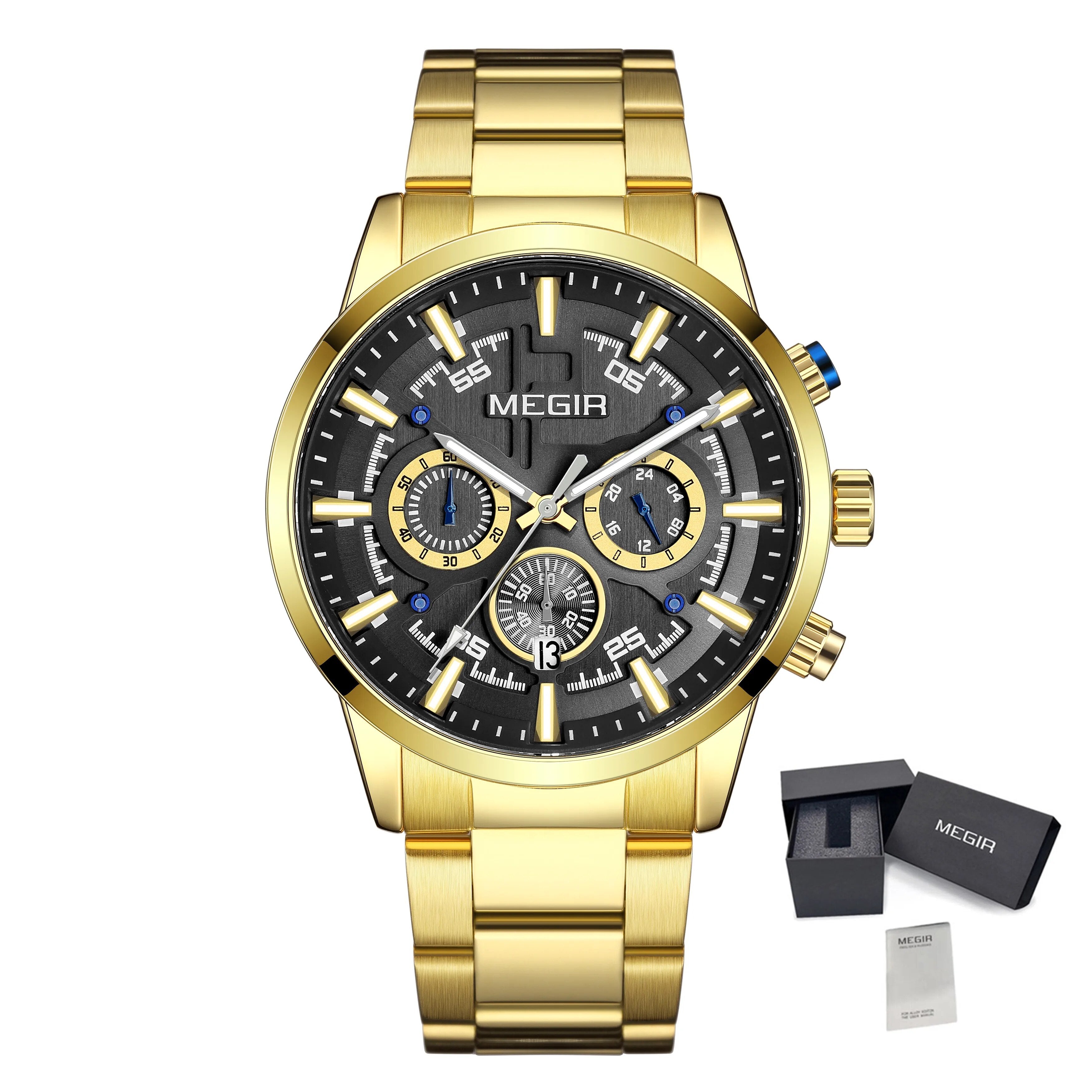MEGIR Luxury Watch Mens Business Watches Calendar Stainless Steel Quartz Wrist Watch Clock Casual Chronograph Relogio Masculino-17