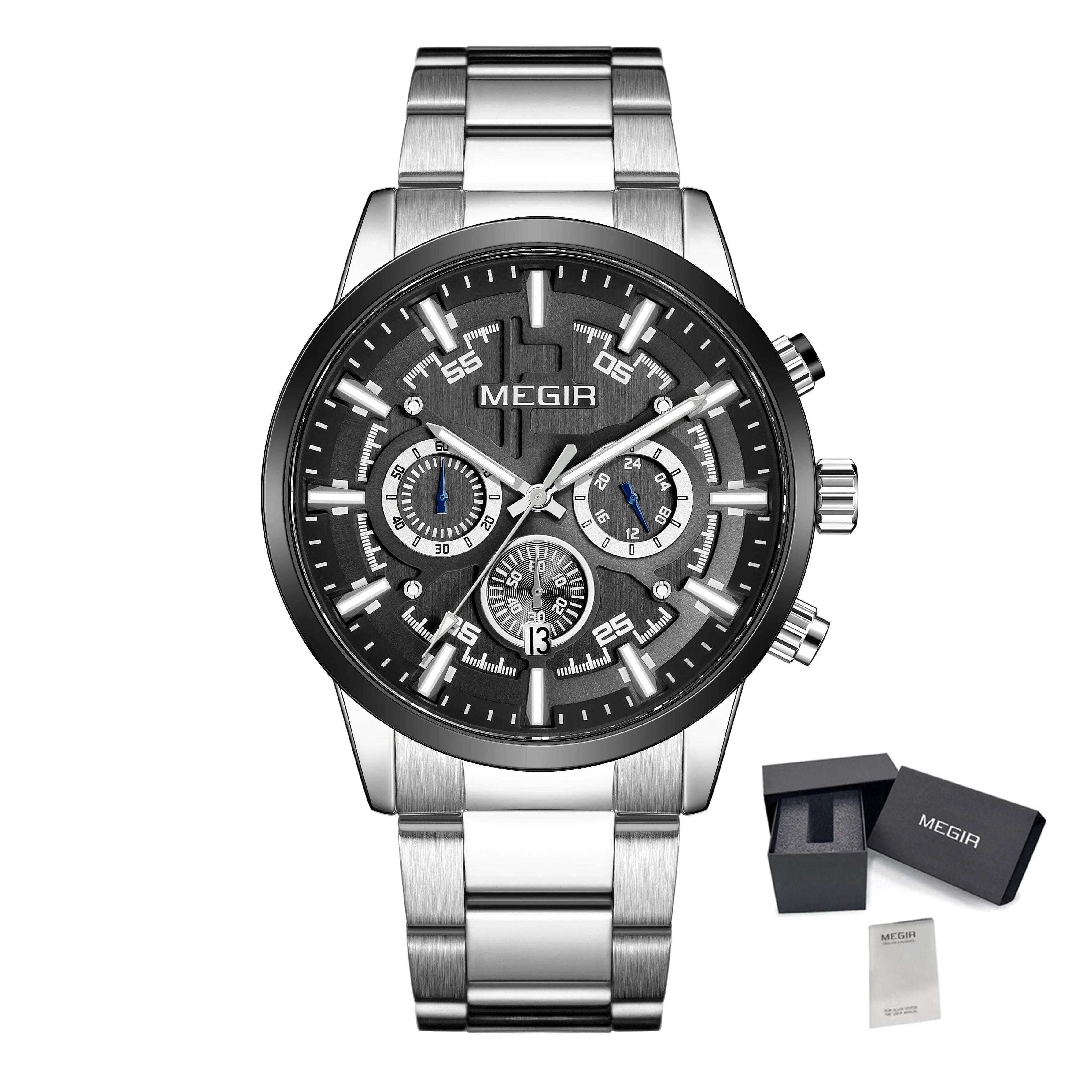 MEGIR Luxury Watch Mens Business Watches Calendar Stainless Steel Quartz Wrist Watch Clock Casual Chronograph Relogio Masculino-18