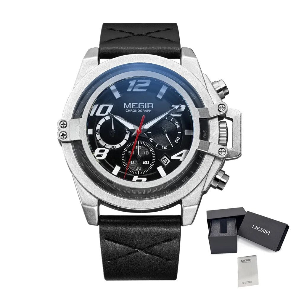 MEGIR Fashion Mens Watch Top Brand Luxury Sports Watches Waterproof Quartz Clock Leather Military Wrist Watch Relogio Masculino-11