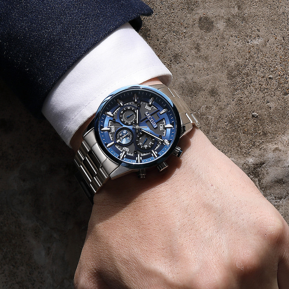 MEGIR Luxury Watch Mens Business Watches Calendar Stainless Steel Quartz Wrist Watch Clock Casual Chronograph Relogio Masculino-1