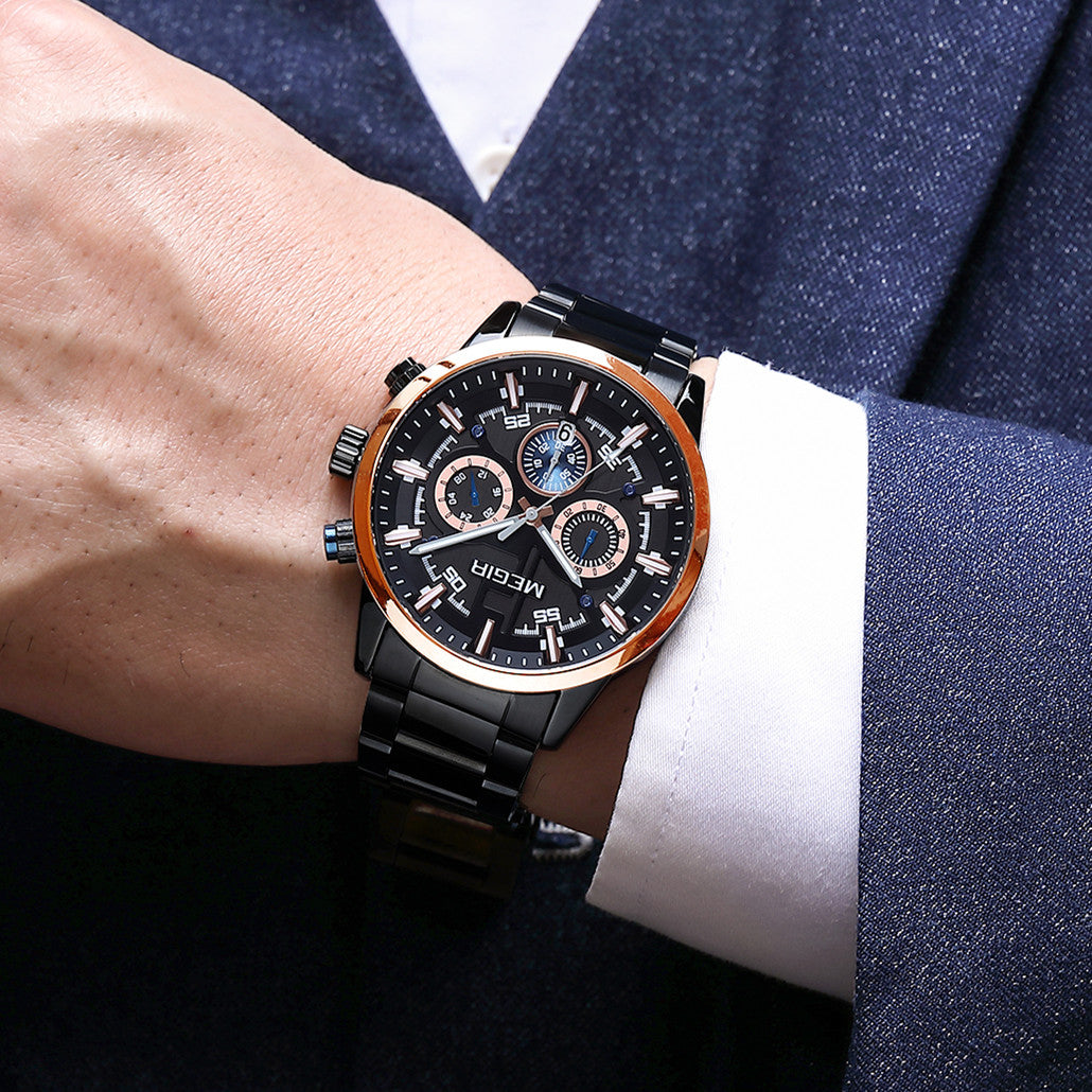 MEGIR Luxury Watch Mens Business Watches Calendar Stainless Steel Quartz Wrist Watch Clock Casual Chronograph Relogio Masculino-3