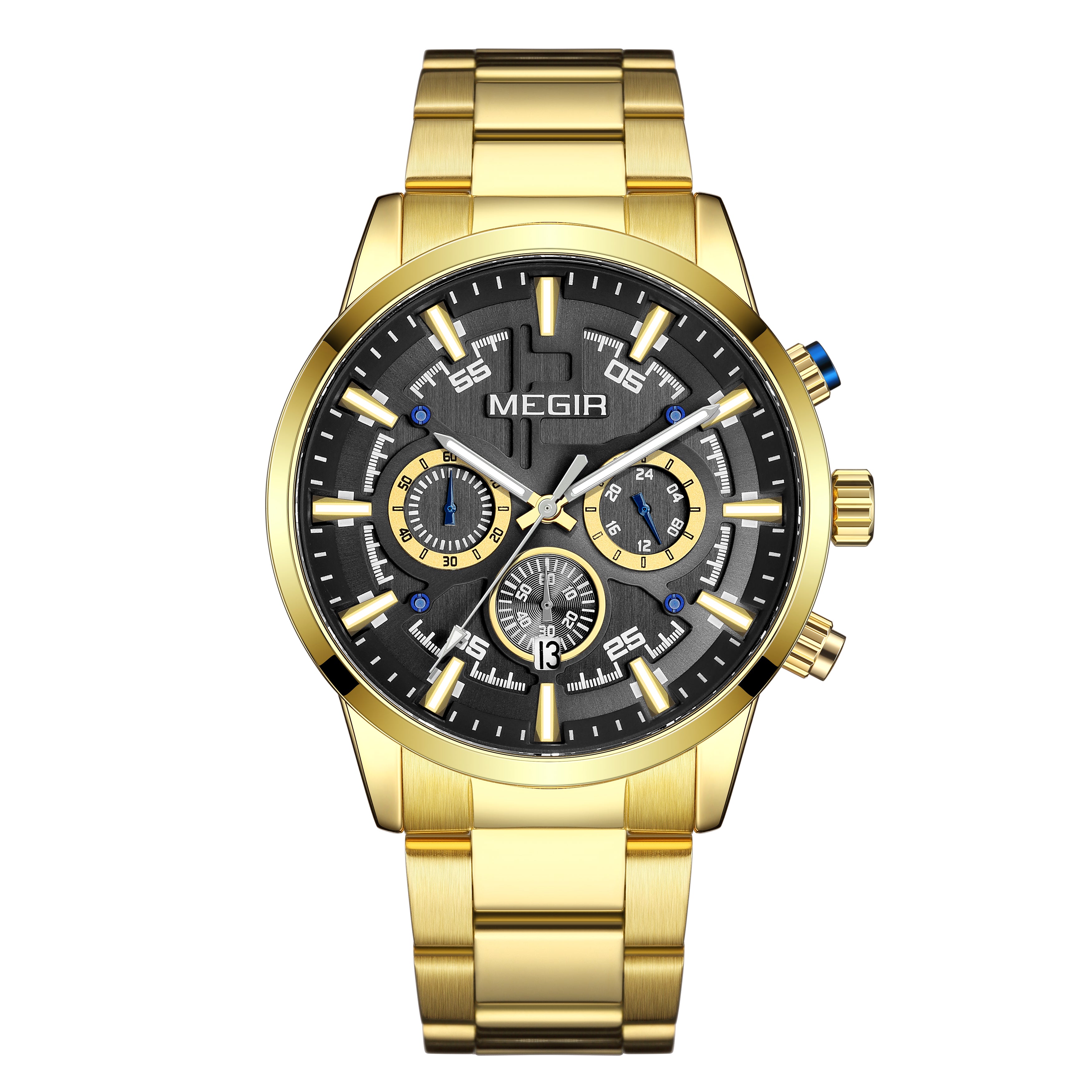MEGIR Luxury Watch Mens Business Watches Calendar Stainless Steel Quartz Wrist Watch Clock Casual Chronograph Relogio Masculino-5