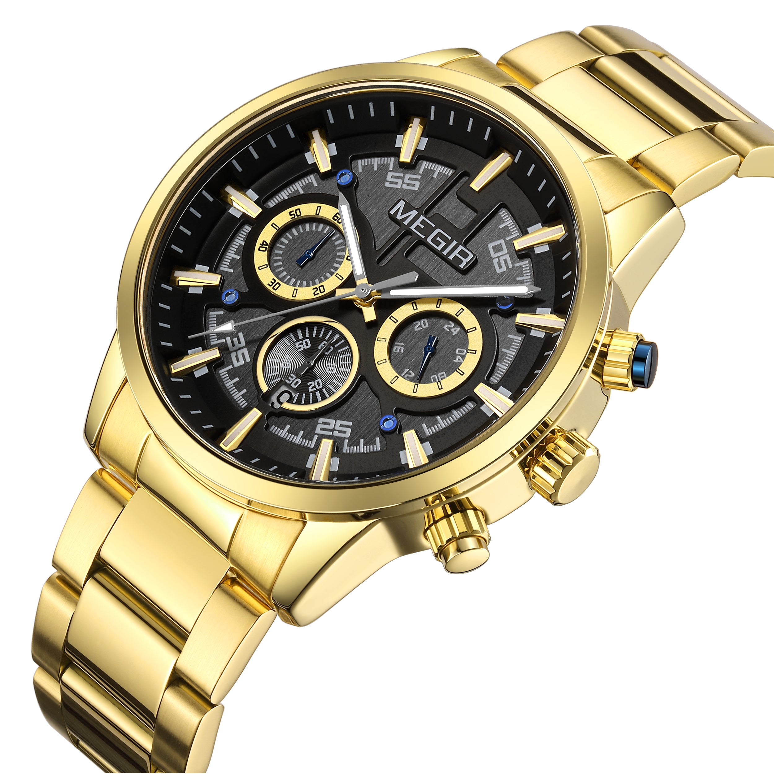 MEGIR Luxury Watch Mens Business Watches Calendar Stainless Steel Quartz Wrist Watch Clock Casual Chronograph Relogio Masculino-11