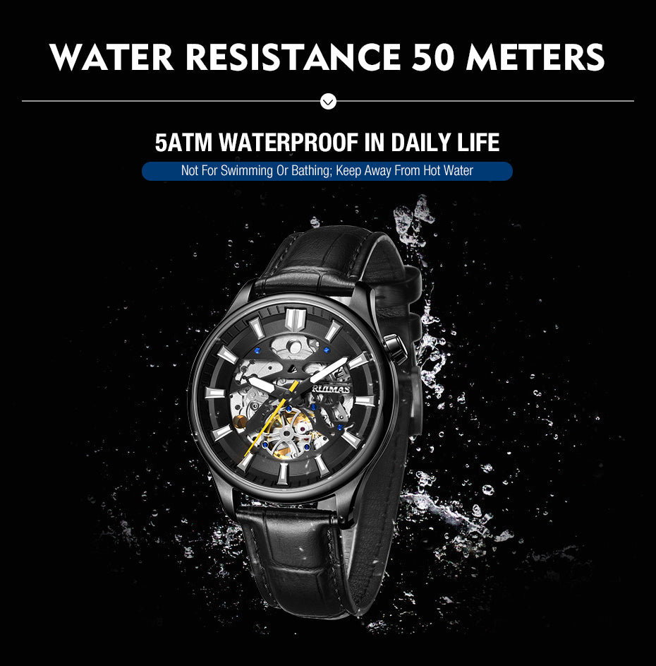 RUIMAS Men Mechanical Wristwatch Fashion Casual Leather Band Watch Luxury Sport Wrist Watch Chronograph Luminous Man Clock 6770-5