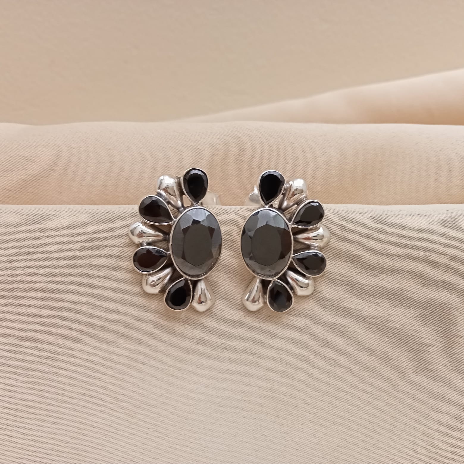 Semi-Circular Black Onyx Earrings