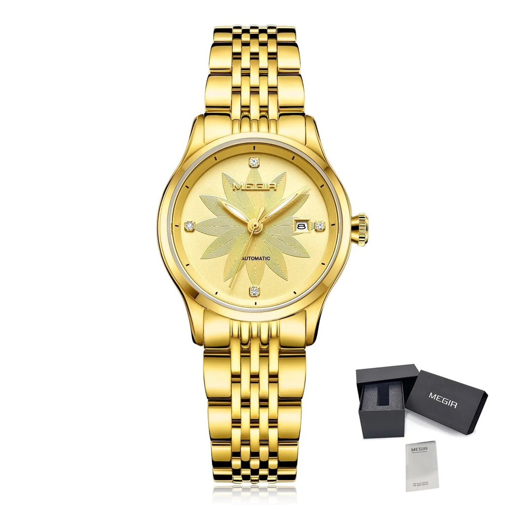 MEGIR Fashion Business Casual Watch for Women Sapphire Automatic Mechanical Wrist Watch Ladies Stainless Steel Female Date Clock-8