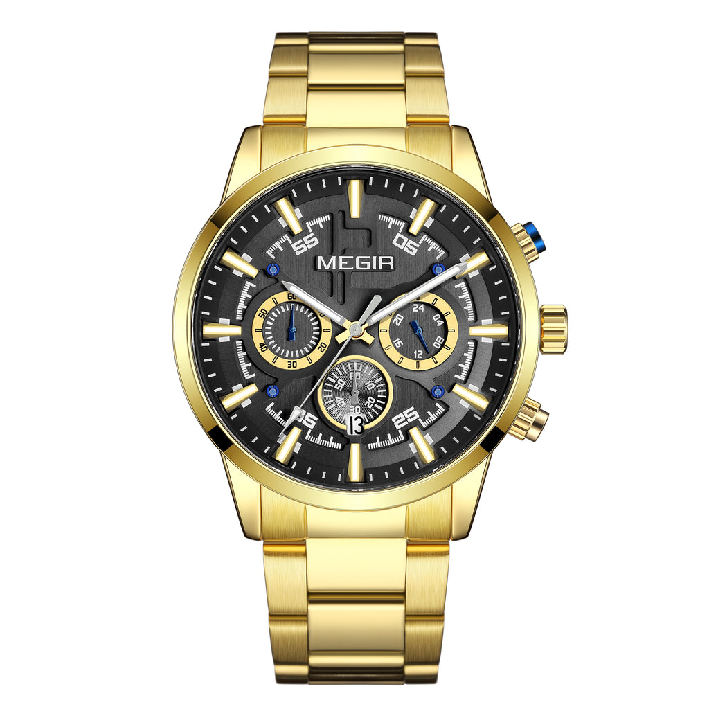 MEGIR Luxury Watch Mens Business Watches Calendar Stainless Steel Quartz Wrist Watch Clock Casual Chronograph Relogio Masculino-5